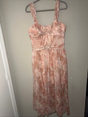 J.Mendel Paris New Floral rose multi light pink Peach Midi Dress with